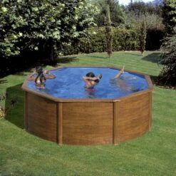 Devant -Intex Piscines Soldes piscine acier gre aspect bois pacific ronde 1