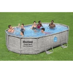 Piscine Bestway Ovale Power Steel Swim Vista Décor Pierre 4,88 X 3,05 H1,07m -Intex Piscines Soldes piscine bestway ovale power steel swim vista decor pierre 488 x 305 h107m 2