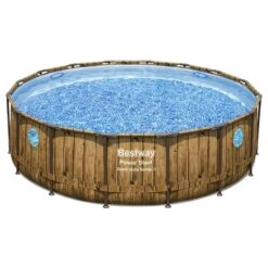 Piscine Bestway Ronde Power Steel Swim Vista Décor Bois 4,88 X H1,22m