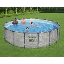Piscine Bestway Ronde Steel Pro Max Decor Pierre 4,88 X H1,22m -Intex Piscines Soldes piscine bestway ronde steel pro max decor pierre 488 x h122m 2
